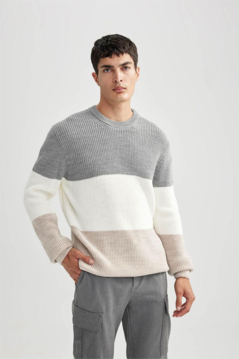 رجالي ميلانج بيج بلوفر تريكو قصة عادية برقبة مستديرة