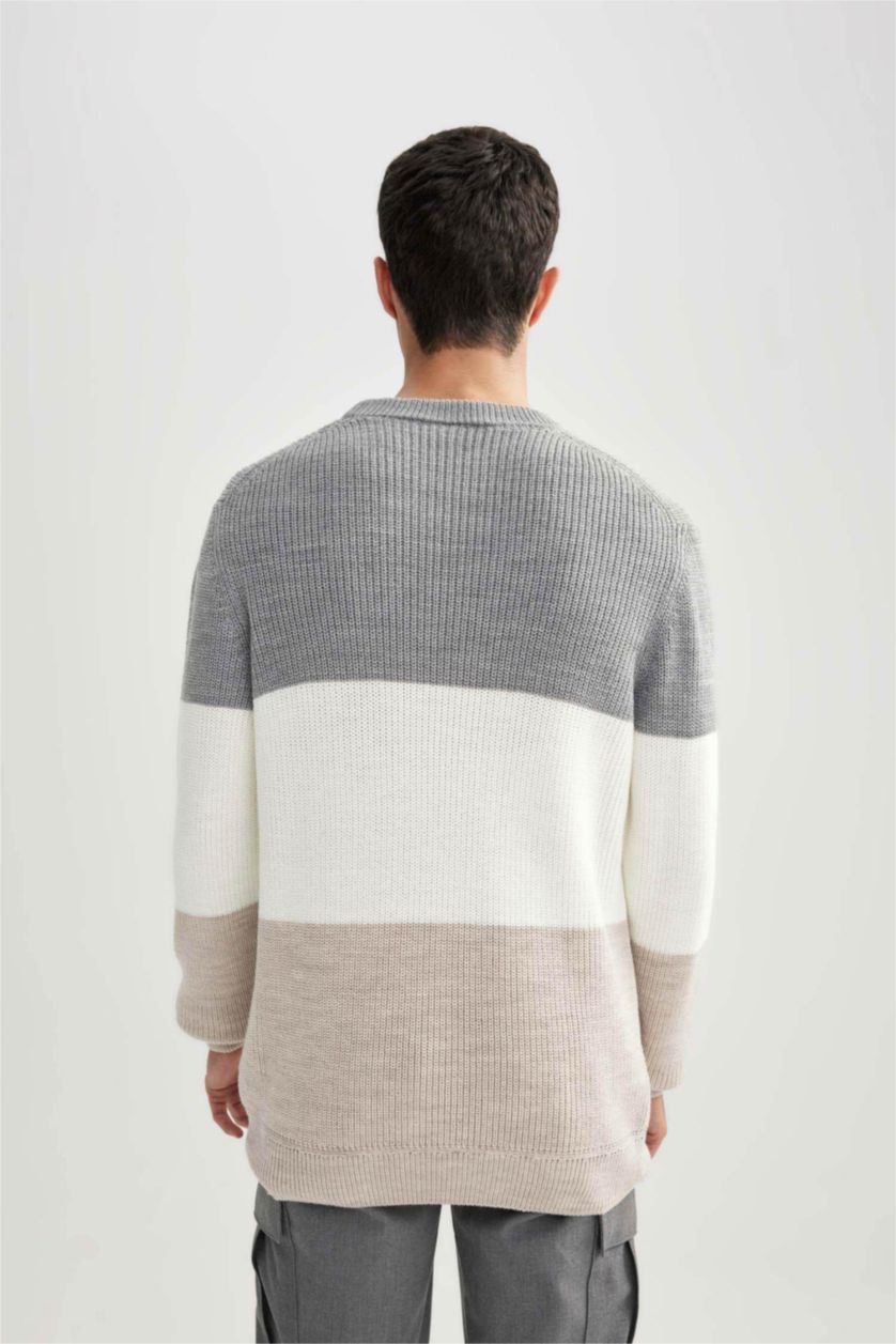 رجالي ميلانج بيج بلوفر تريكو قصة عادية برقبة مستديرة