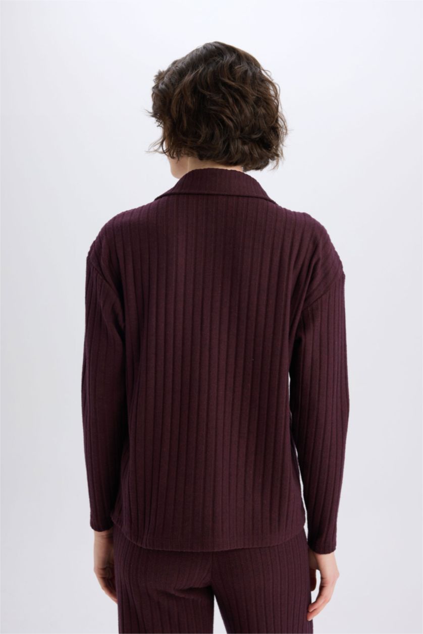 WOMAN Bordeaux Relax Fit Polo Neck Basic Ribbed Camisole T-Shirt