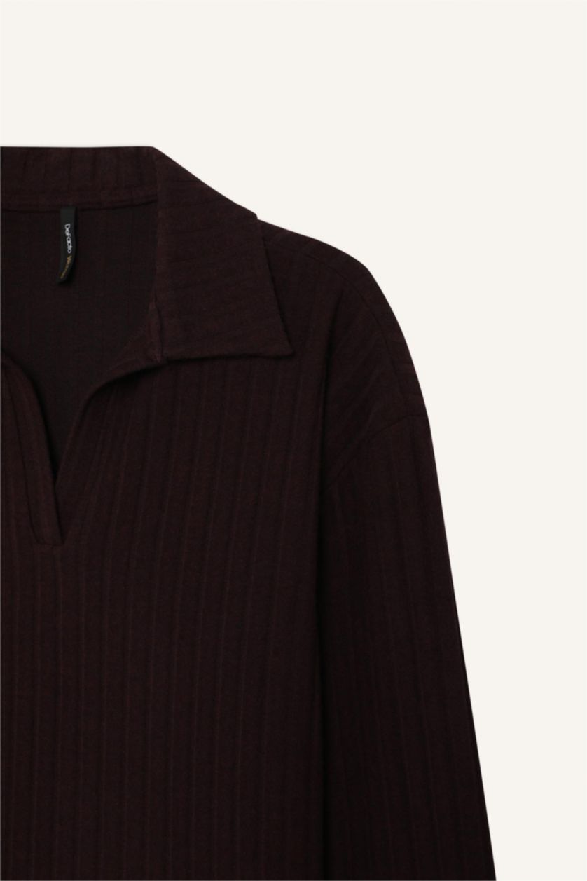 WOMAN Bordeaux Relax Fit Polo Neck Basic Ribbed Camisole T-Shirt