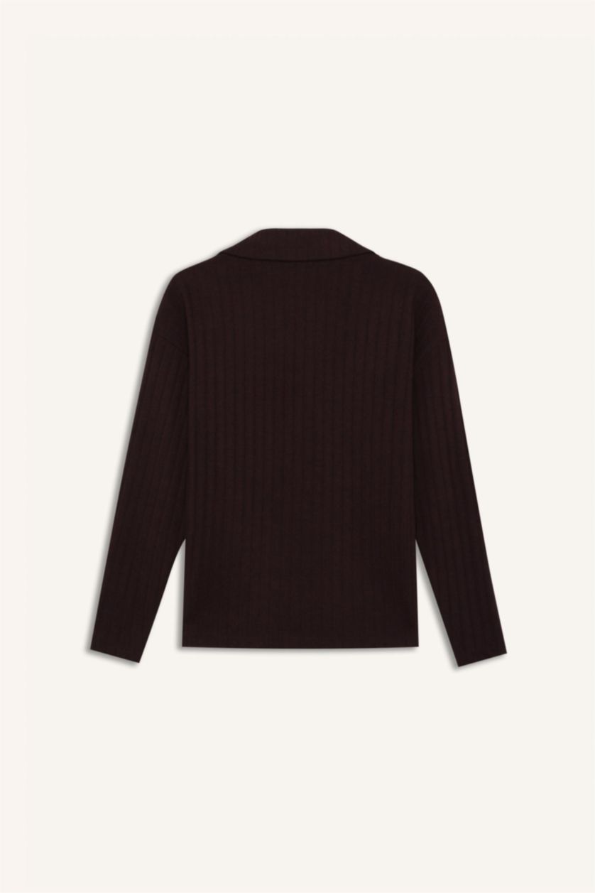 WOMAN Bordeaux Relax Fit Polo Neck Basic Ribbed Camisole T-Shirt