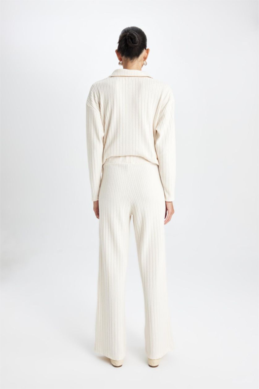 WOMAN Beige Normal Waist Corduroy Sweatpants