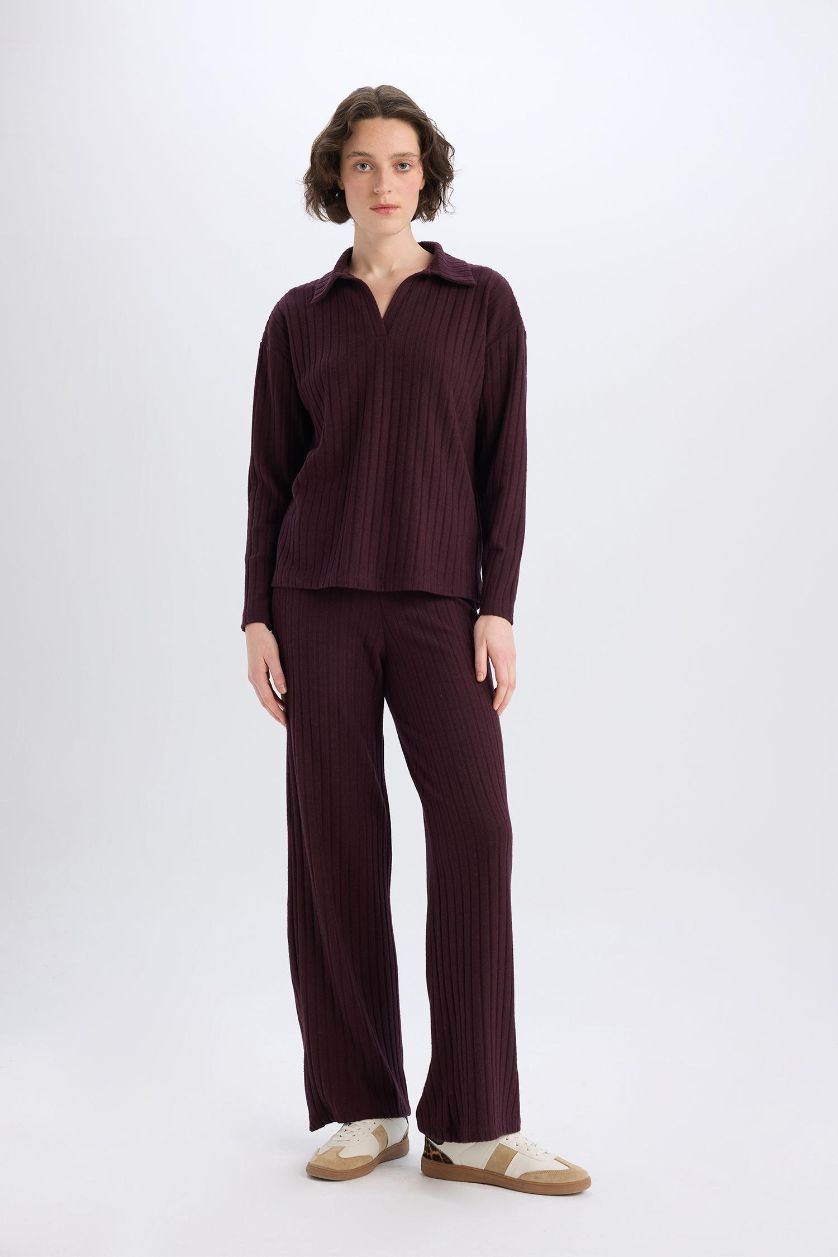 WOMAN Bordeaux Normal Waist Corduroy Camisole Fabric Basic Wide Leg Sweatpants