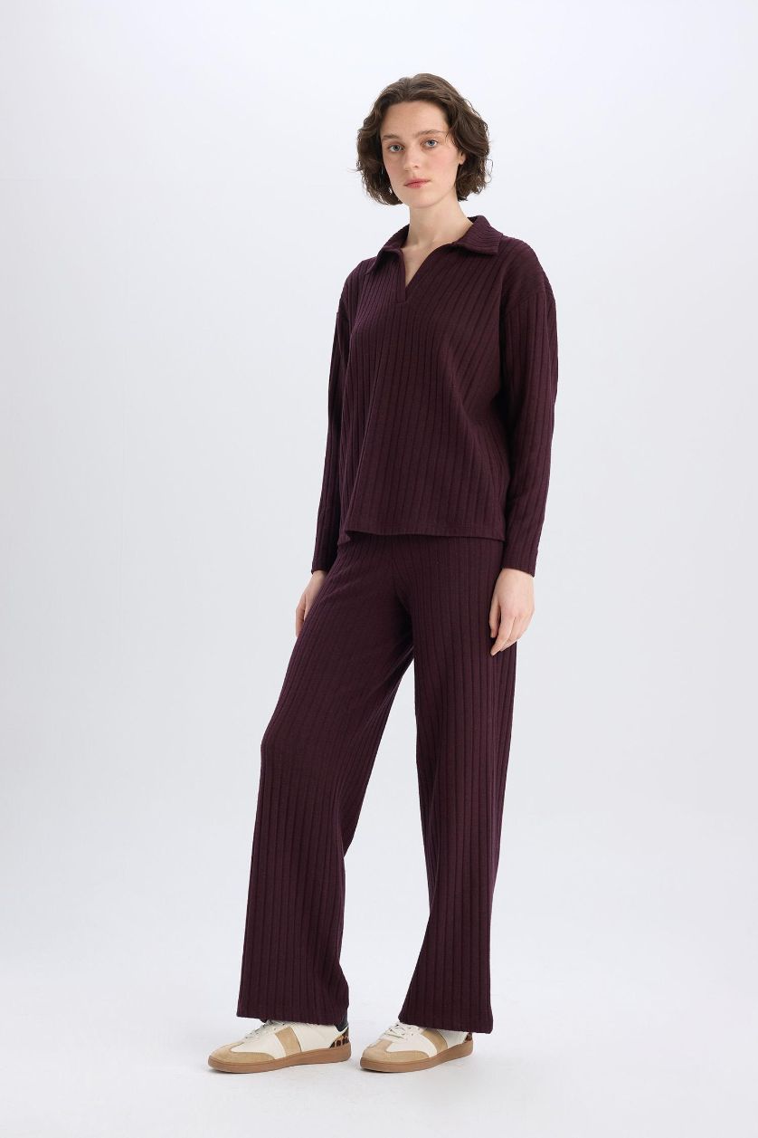 WOMAN Bordeaux Normal Waist Corduroy Camisole Fabric Basic Wide Leg Sweatpants