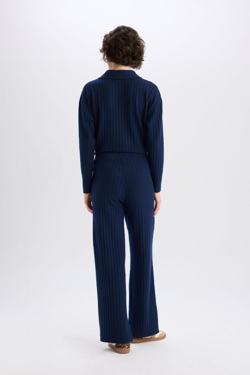 FEMME Marin Pantalon taille normale en coton côtelé à coupe régulière