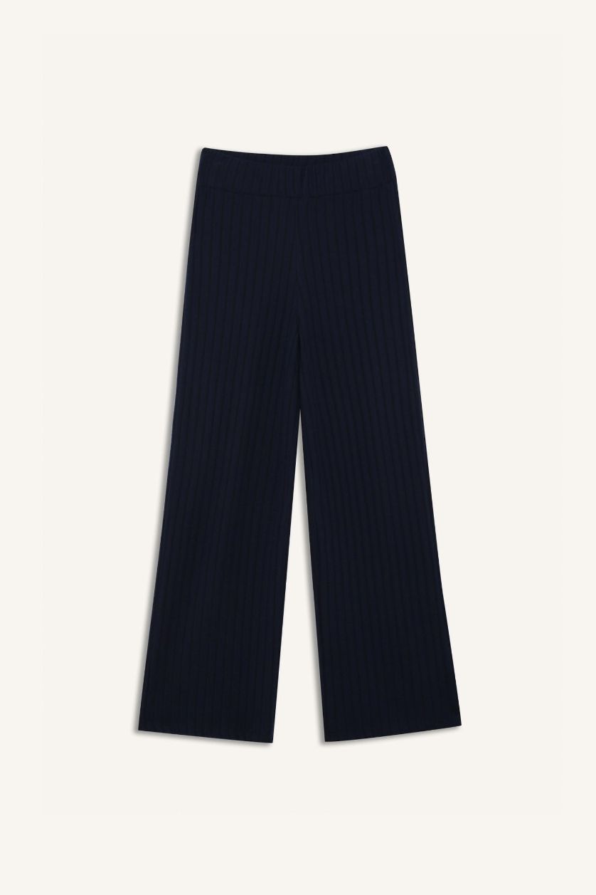 FEMME Marin Pantalon taille normale en coton côtelé à coupe régulière