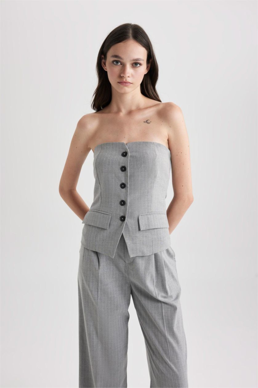 WOMAN Light Grey Melange Strapless Blazer Vest