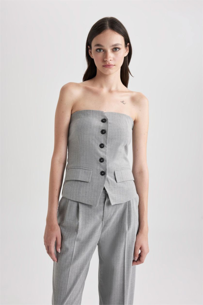 WOMAN Light Grey Melange Strapless Blazer Vest