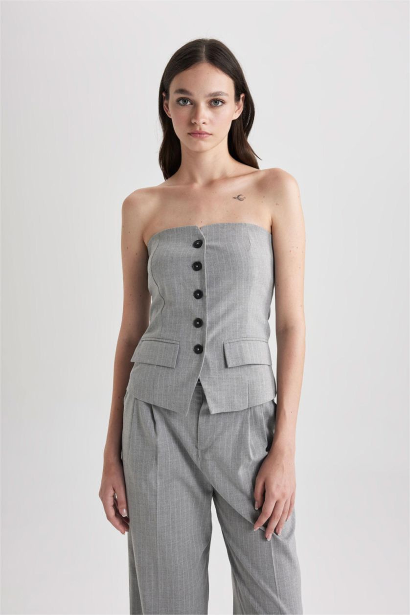 WOMAN Light Grey Melange Strapless Blazer Vest