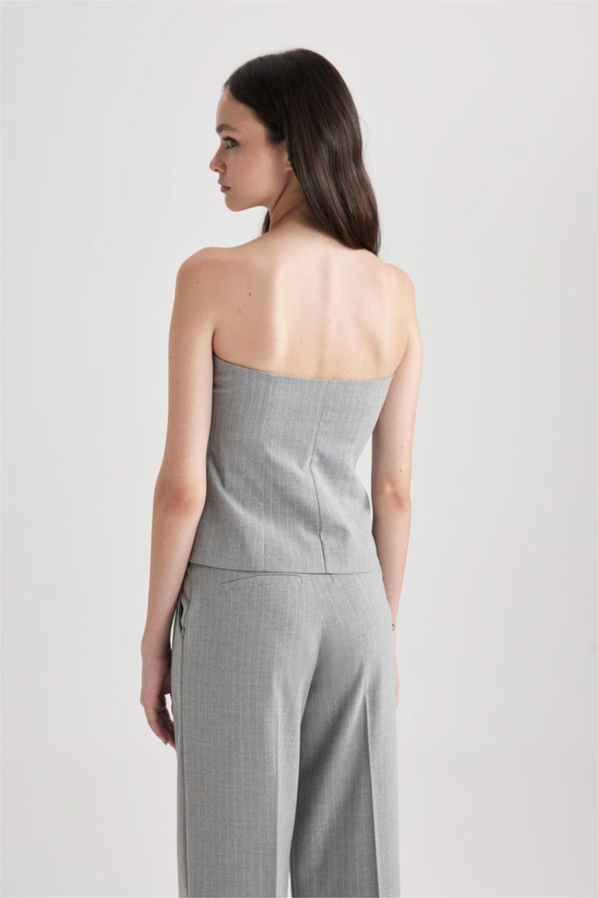 WOMAN Light Grey Melange Strapless Blazer Vest