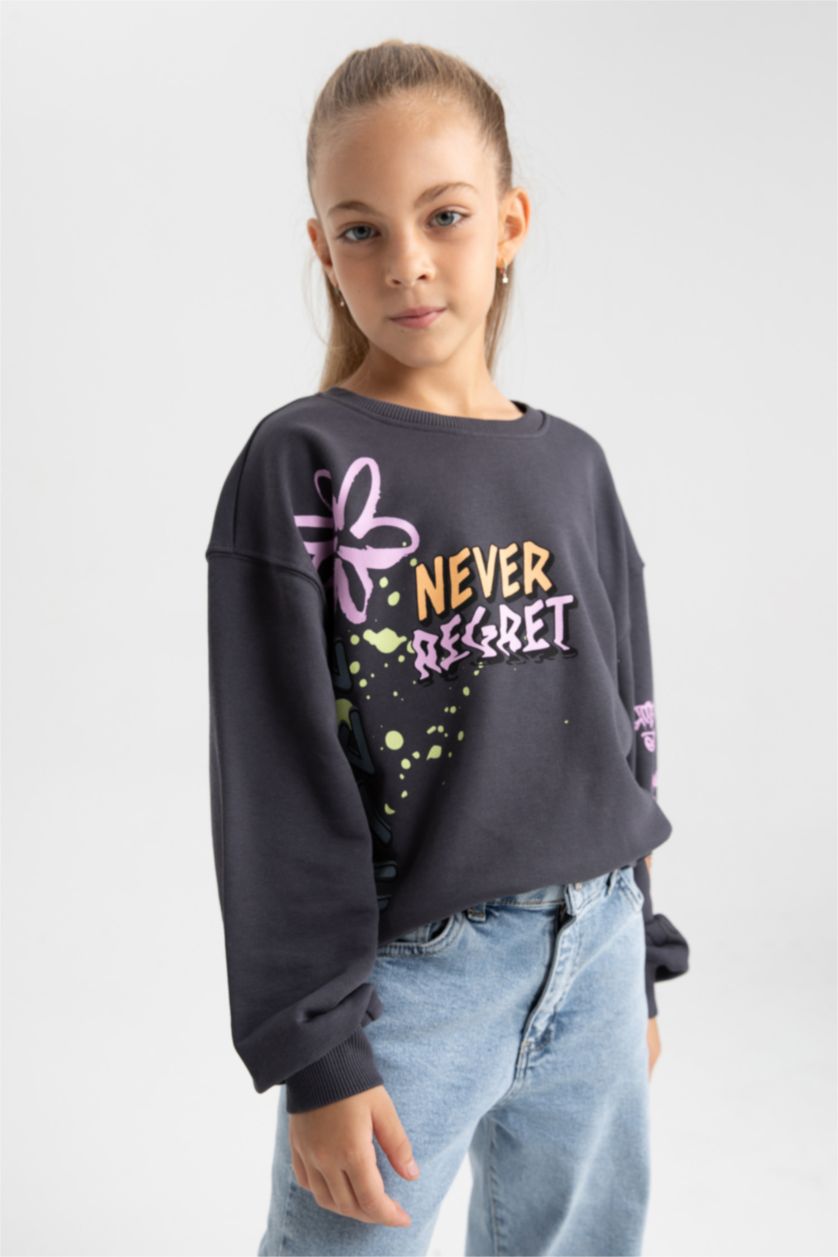 Девочки и подростки Антрацит Толстовка с круглым вырезом для девочек