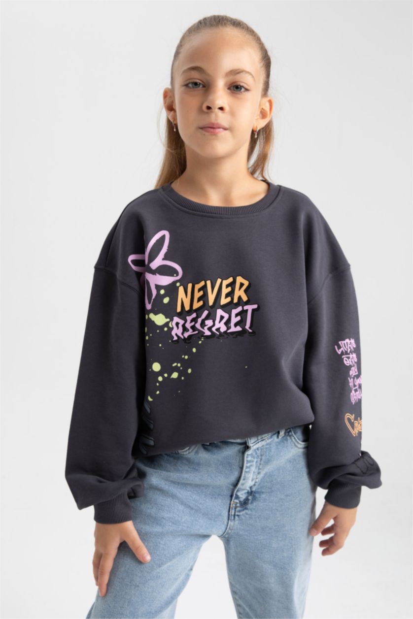 Девочки и подростки Антрацит Толстовка с круглым вырезом для девочек