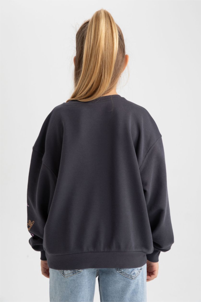 Девочки и подростки Антрацит Толстовка с круглым вырезом для девочек