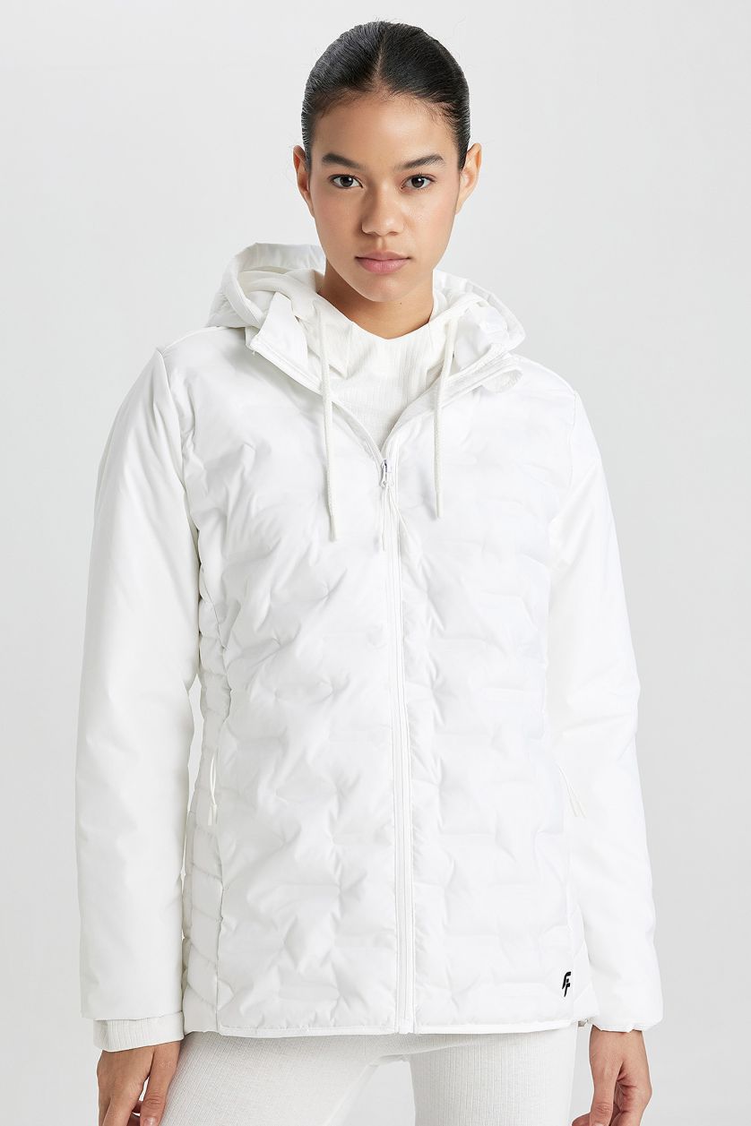 WOMAN White DeFactoFit Waterproof Slim Fit Hooded Zip-Up Jacket