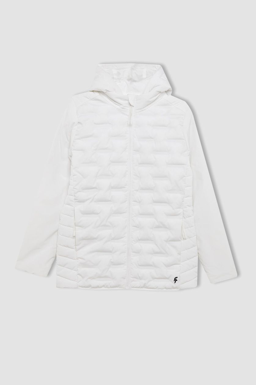 WOMAN White DeFactoFit Waterproof Slim Fit Hooded Zip-Up Jacket