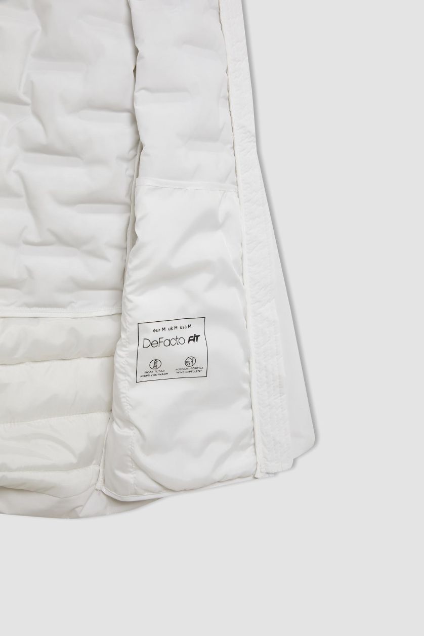 WOMAN White DeFactoFit Waterproof Slim Fit Hooded Zip-Up Jacket