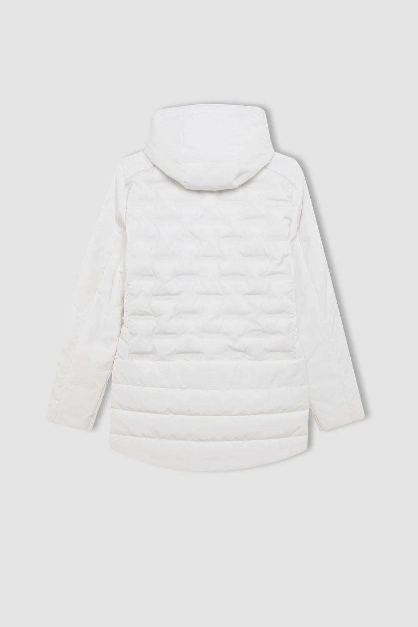 WOMAN White DeFactoFit Waterproof Slim Fit Hooded Zip-Up Jacket