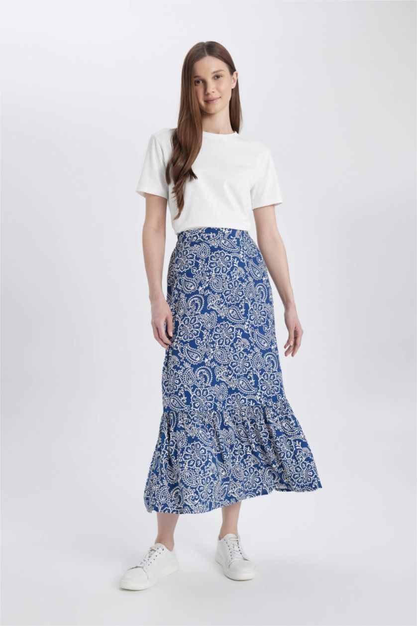 FEMME Indigo Jupe Longue Imprimée