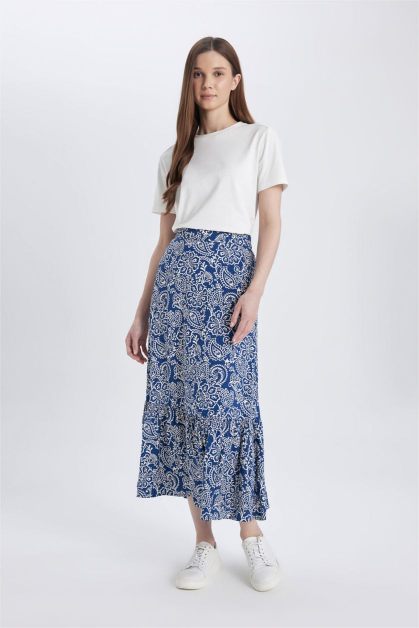 FEMME Indigo Jupe Longue Imprimée