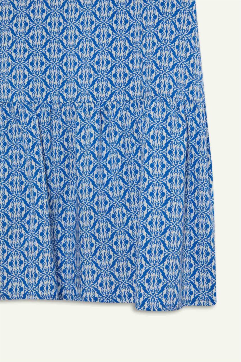 Kadın Mavi Desenli Maxi Tesettür Etek