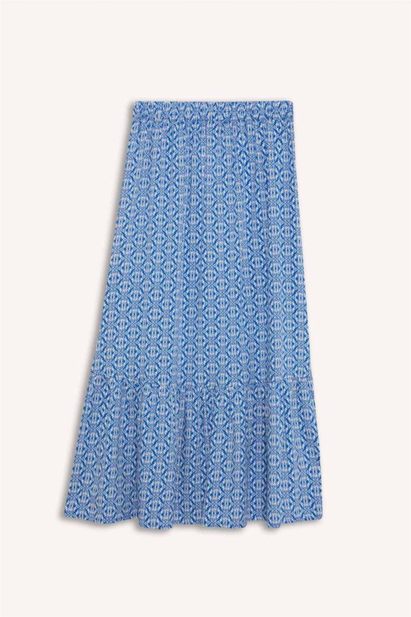 Kadın Mavi Desenli Maxi Tesettür Etek