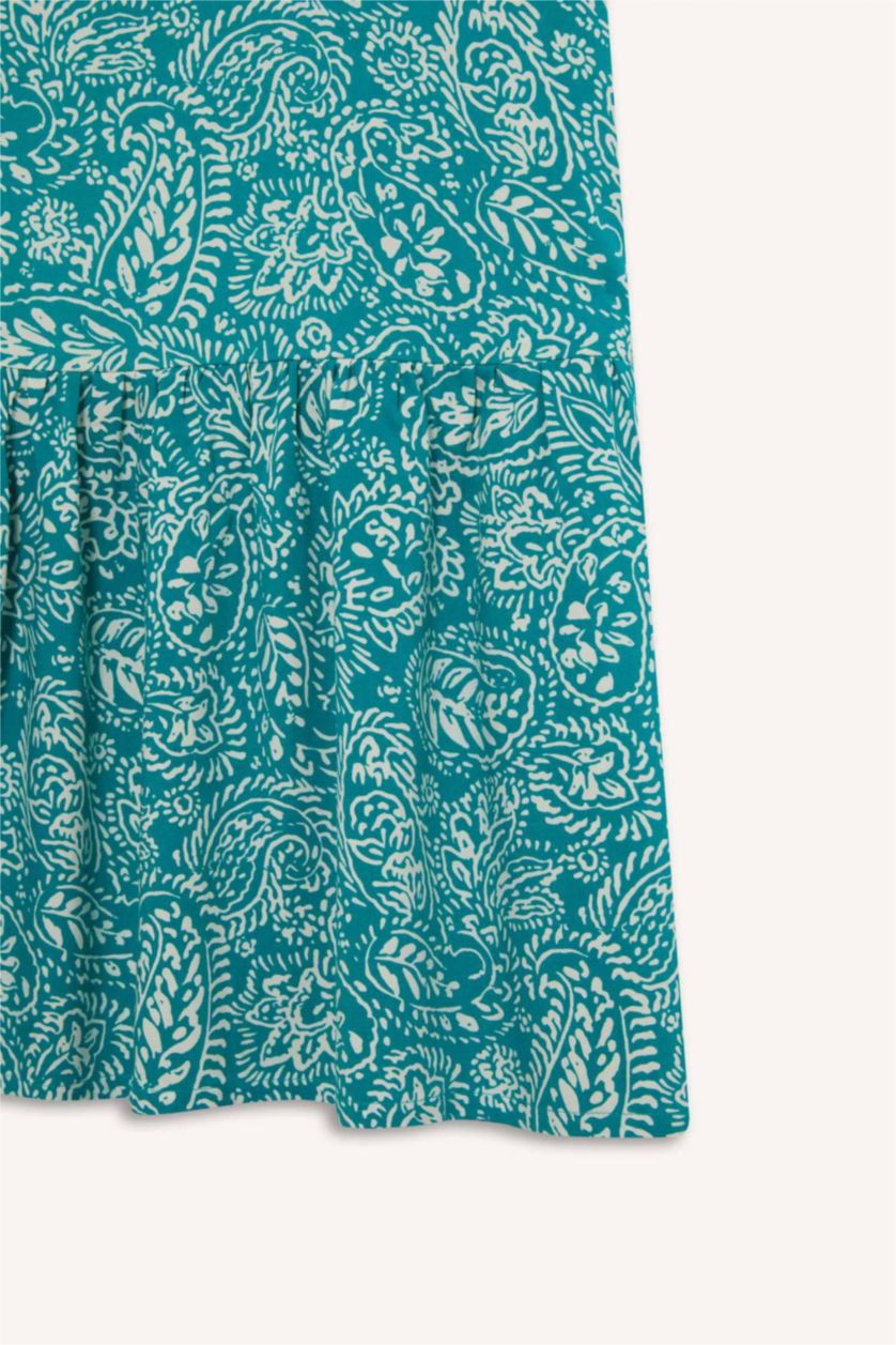 Kadın Yeşil Desenli Maxi Tesettür Etek