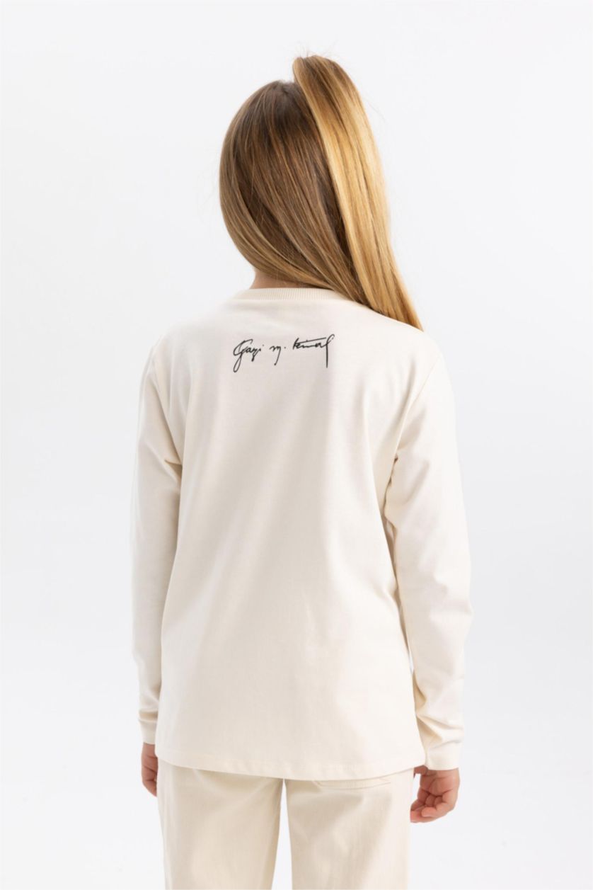 GIRLS & TEENS Ecru Girl Ataturk Printed Crew Neck Cotton T-Shirt