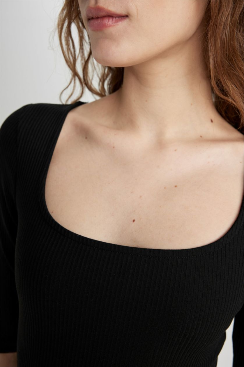 Woman Black Bodycon Square Collar Camisole Midi Dress