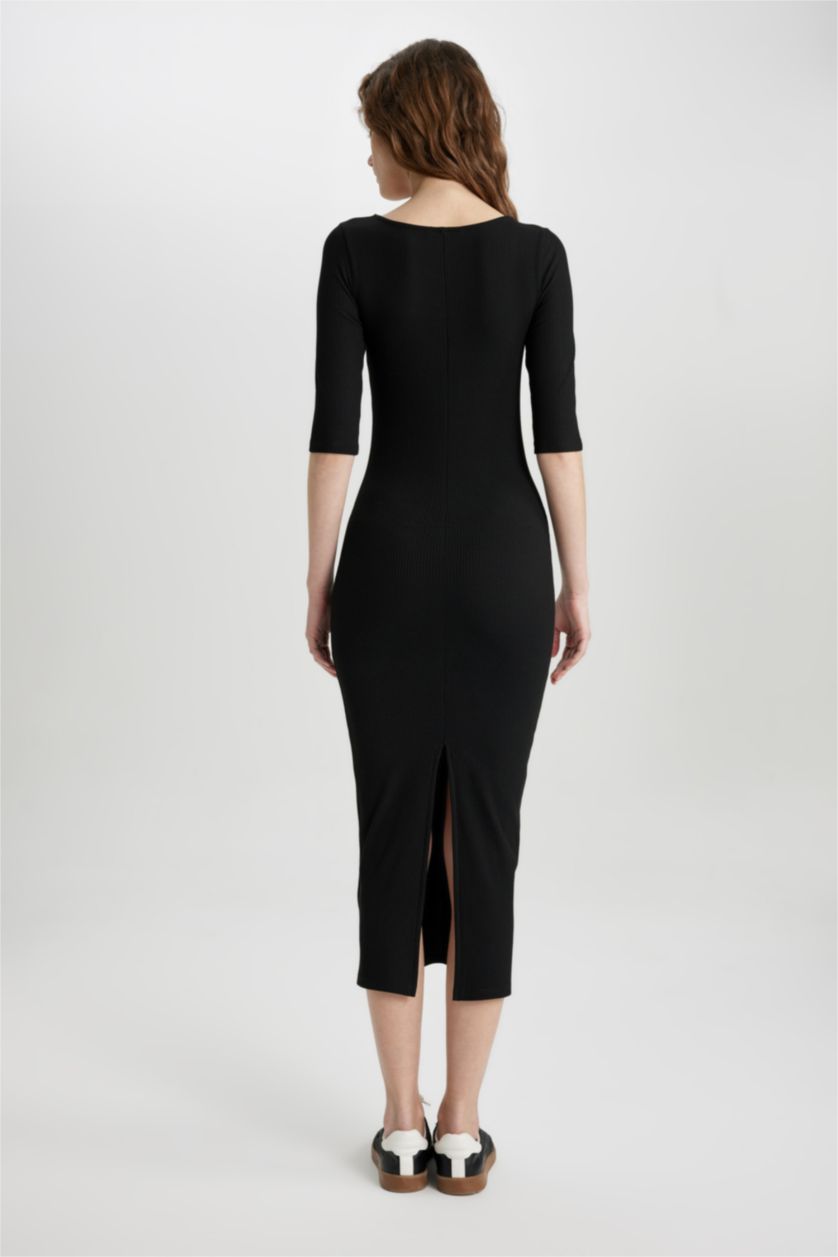 Woman Black Bodycon Square Collar Camisole Midi Dress