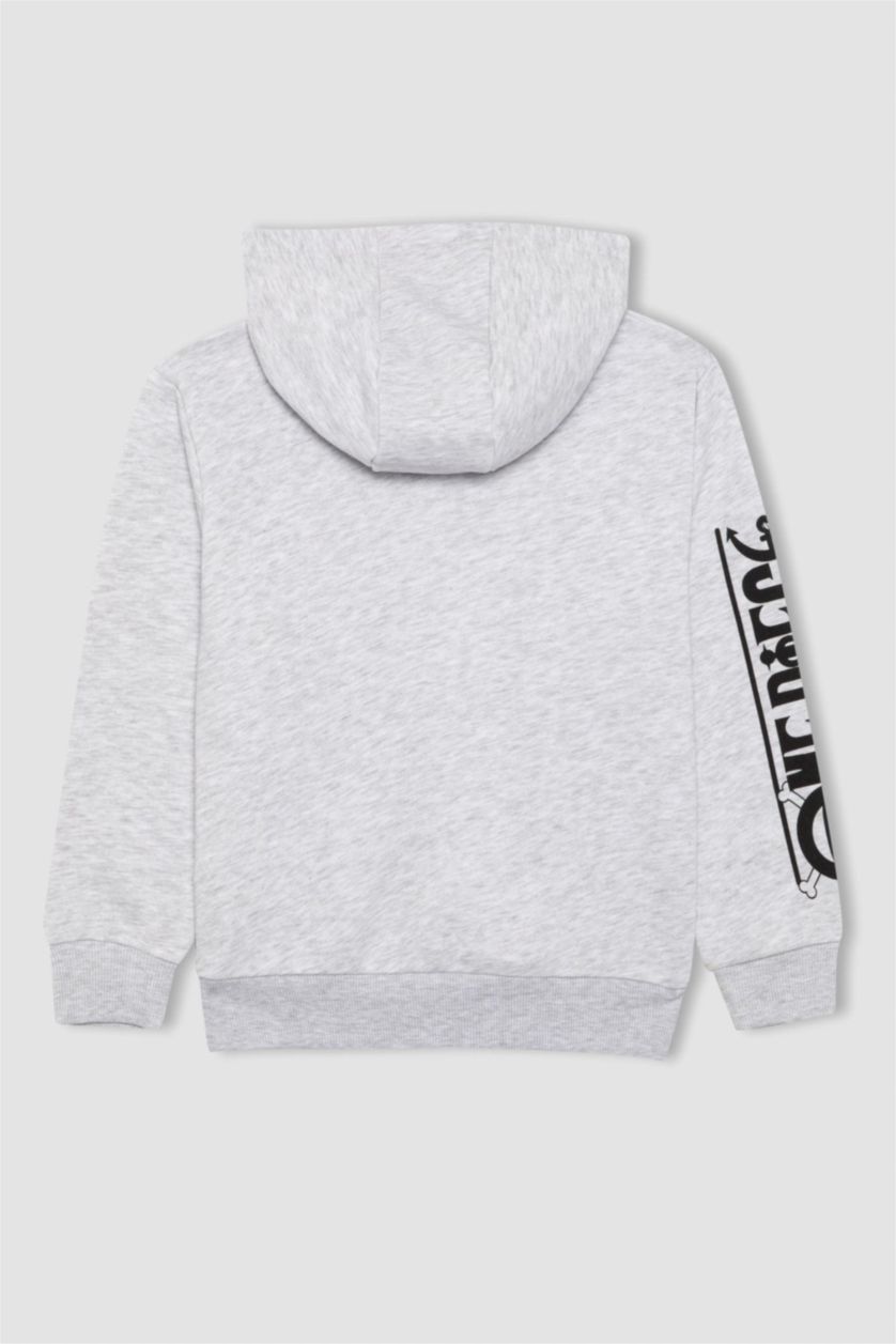 أولاد ميلانج رمادي فاتح سويت شيرت اولادي قصة عادية بغطاء للرأس من ون بيس