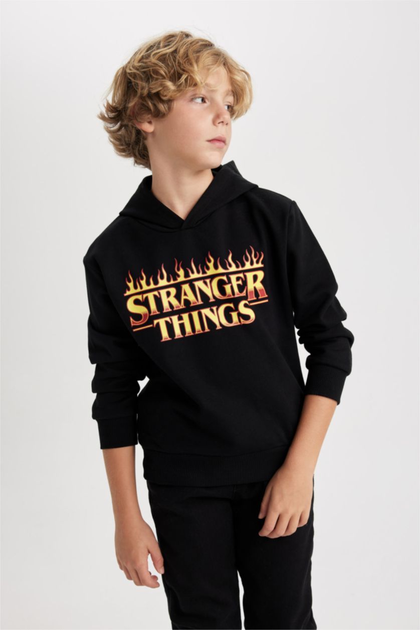 BOYS & TEENS Black Boy Stranger Things Hooded Sweatshirt