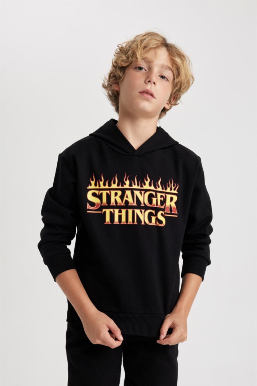 BOYS & TEENS Black Boy Stranger Things Hooded Sweatshirt