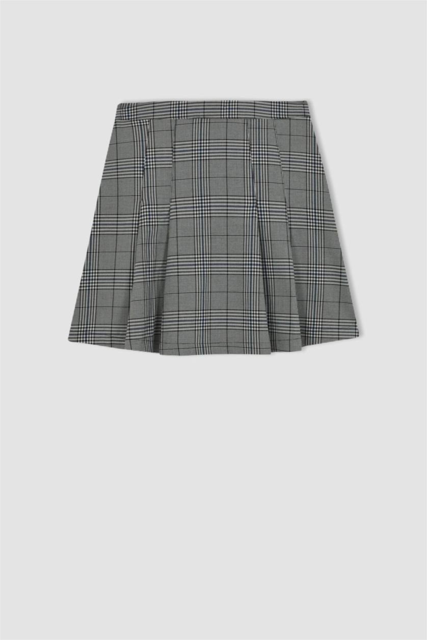 Әйелдерге қара чек бүрме қысқа ұзындық Тоқылған юбка