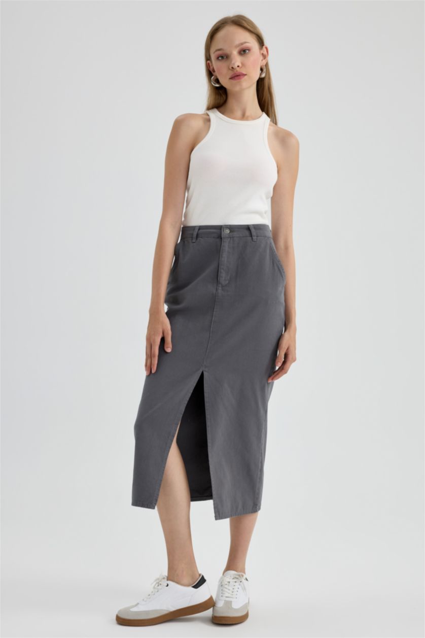 WOMAN Grey Gabardine Maxi Skirt