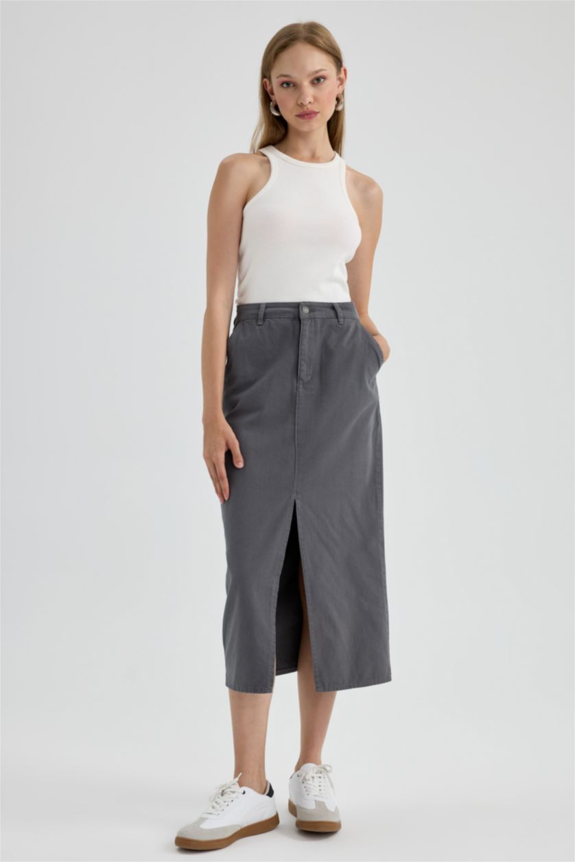 WOMAN Grey Gabardine Maxi Skirt