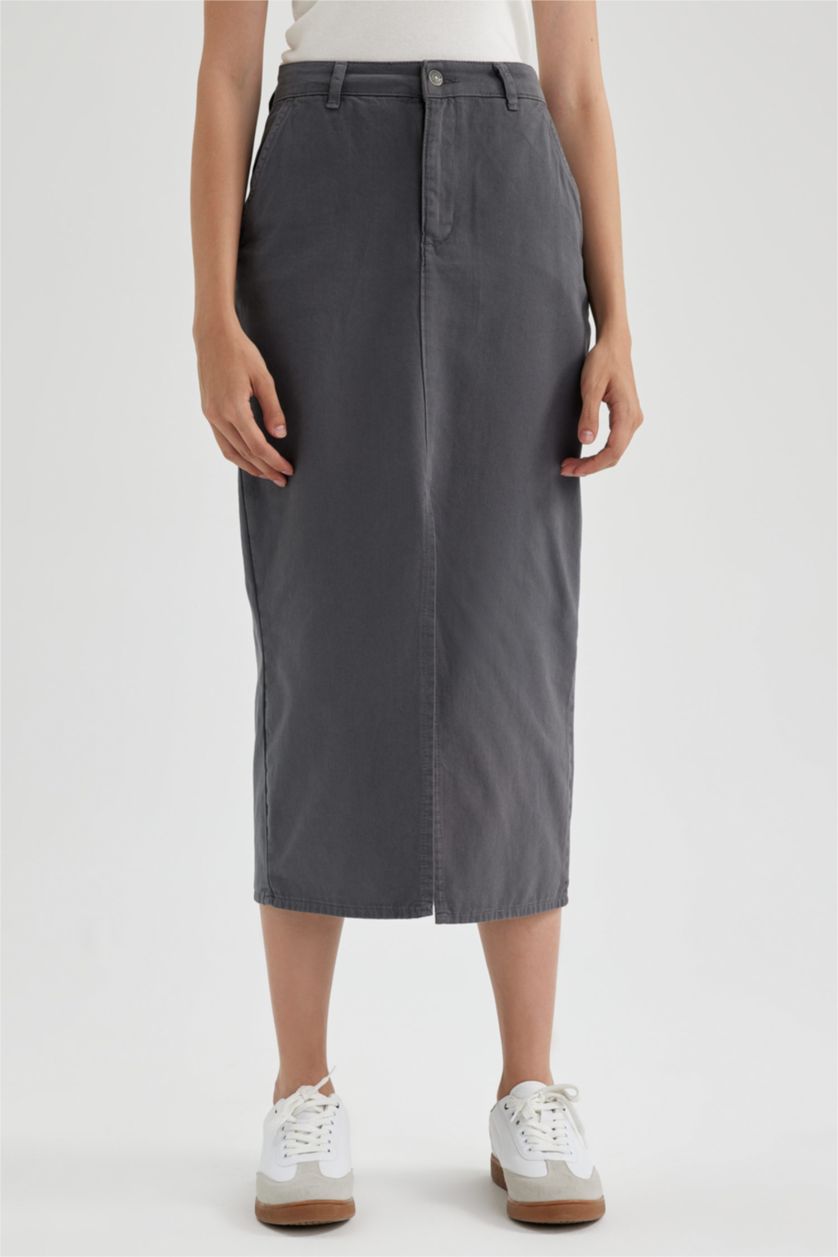 WOMAN Grey Gabardine Maxi Skirt