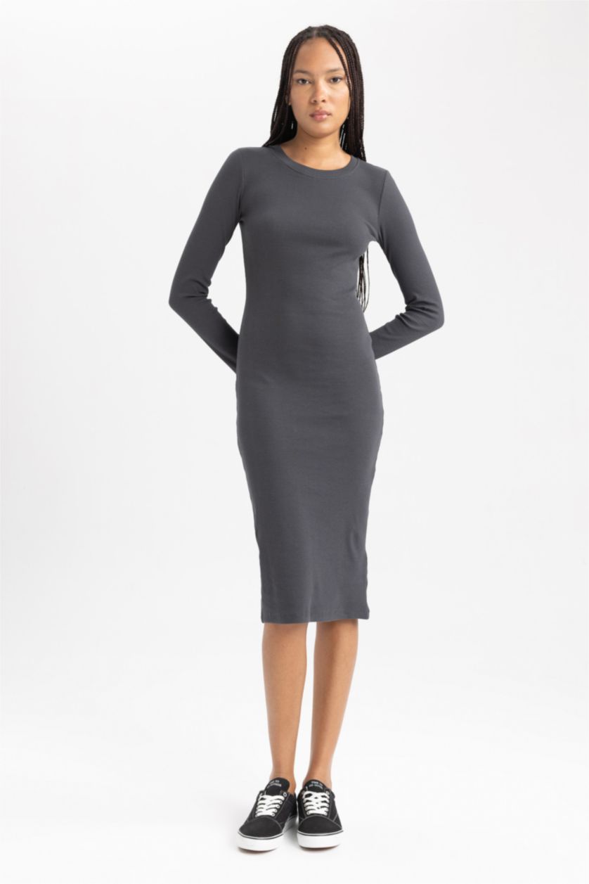 WOMAN Grey Bodycon Crew Neck Camisole Midi Dress