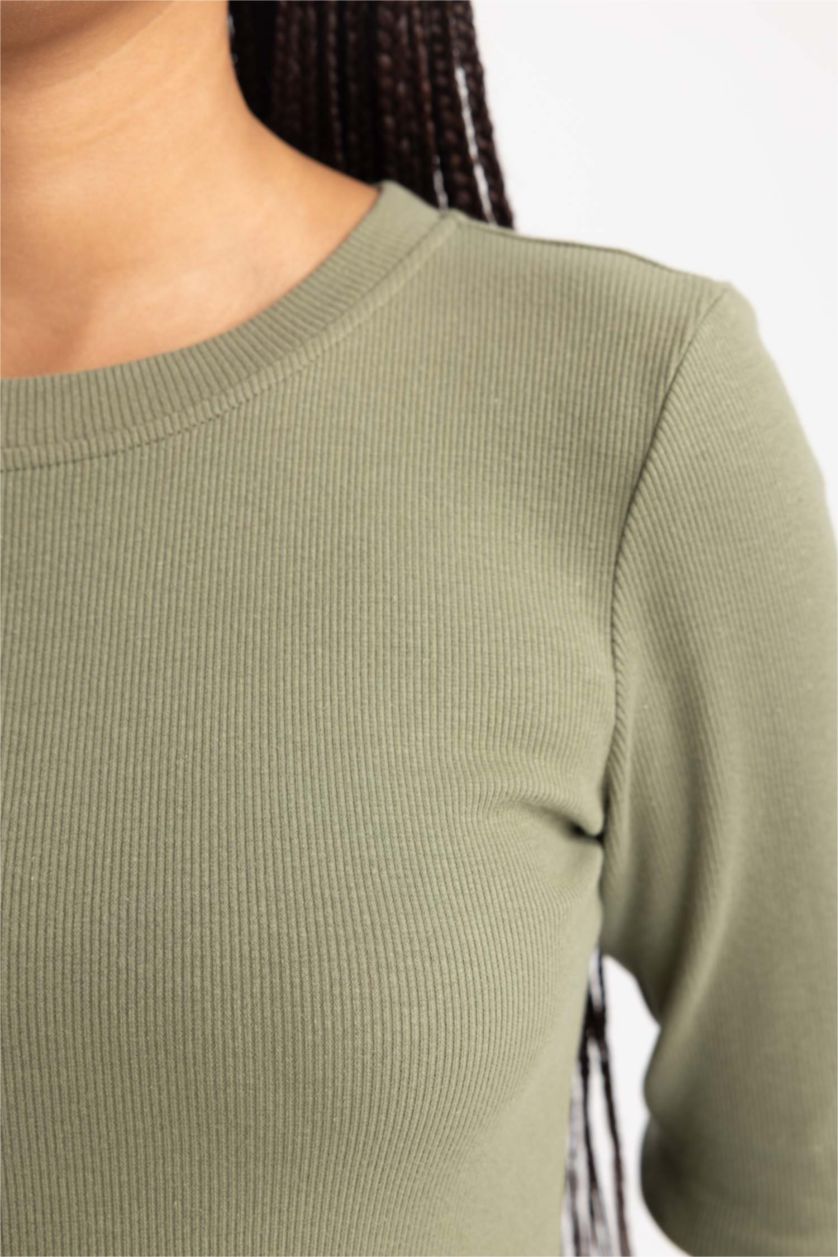 Әйелдерге хаки тығыз көйлек с мойын ұзын жеңді Ұзын жеңді трикотаж көйлек