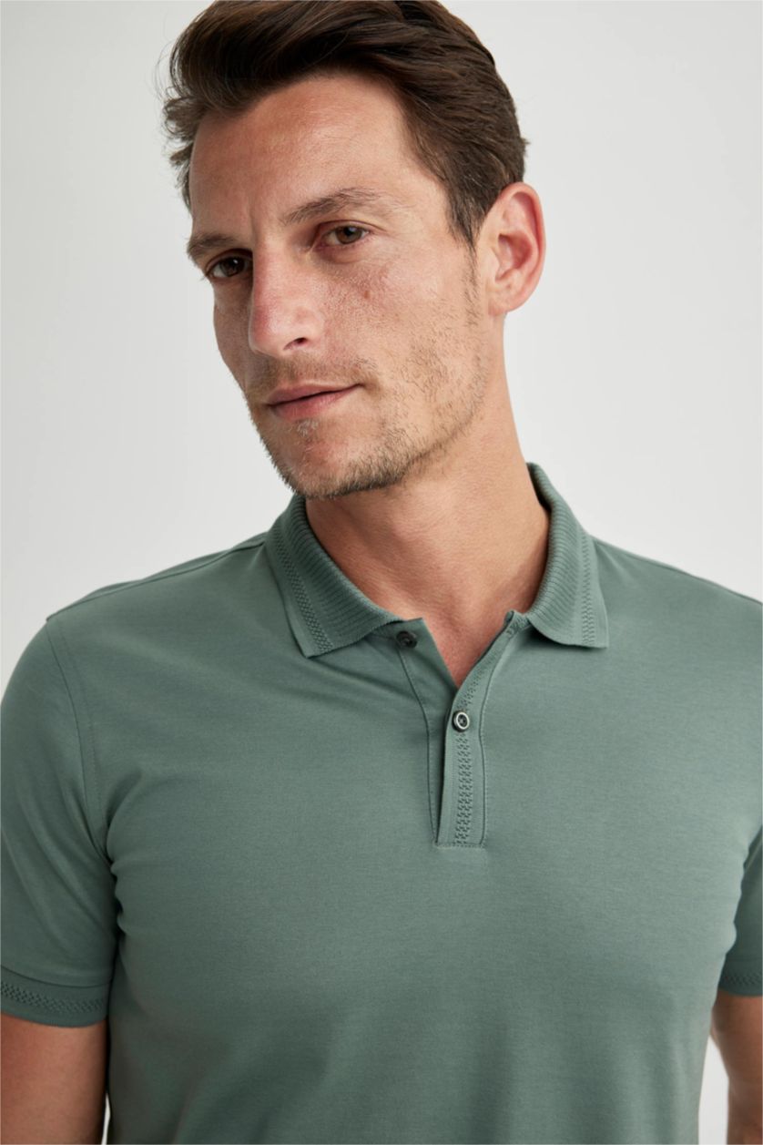 MAN Light Green Slim Fit Short Sleeve Polo T-Shirt