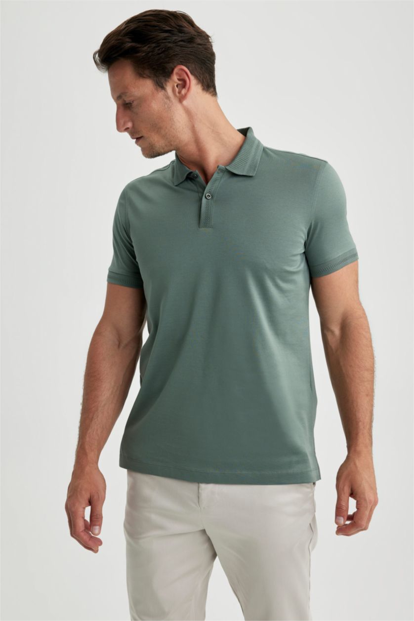 MAN Light Green Slim Fit Short Sleeve Polo T-Shirt