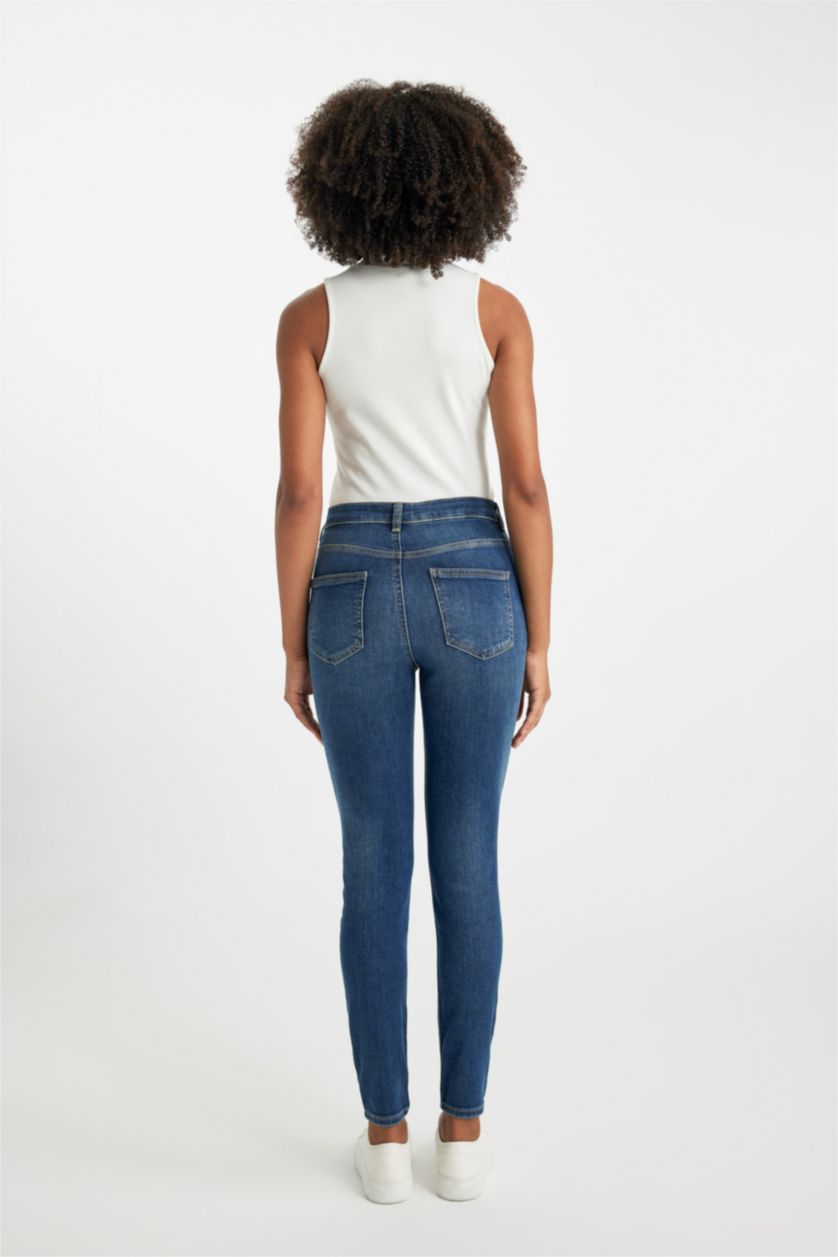 FEMME Bleu Jean à Coupe Skinny Et Taille Haute