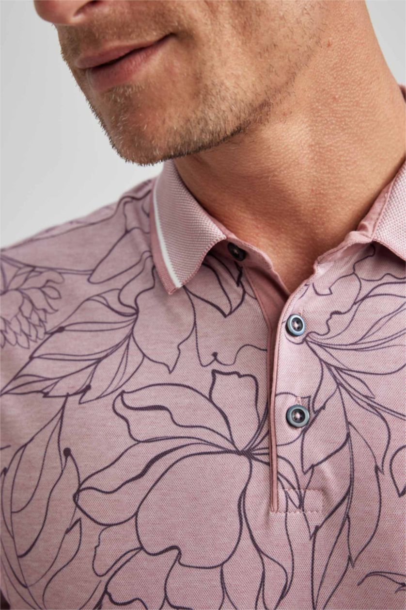 رجال خمري تي شيرت بولو فلورال سليم فيت