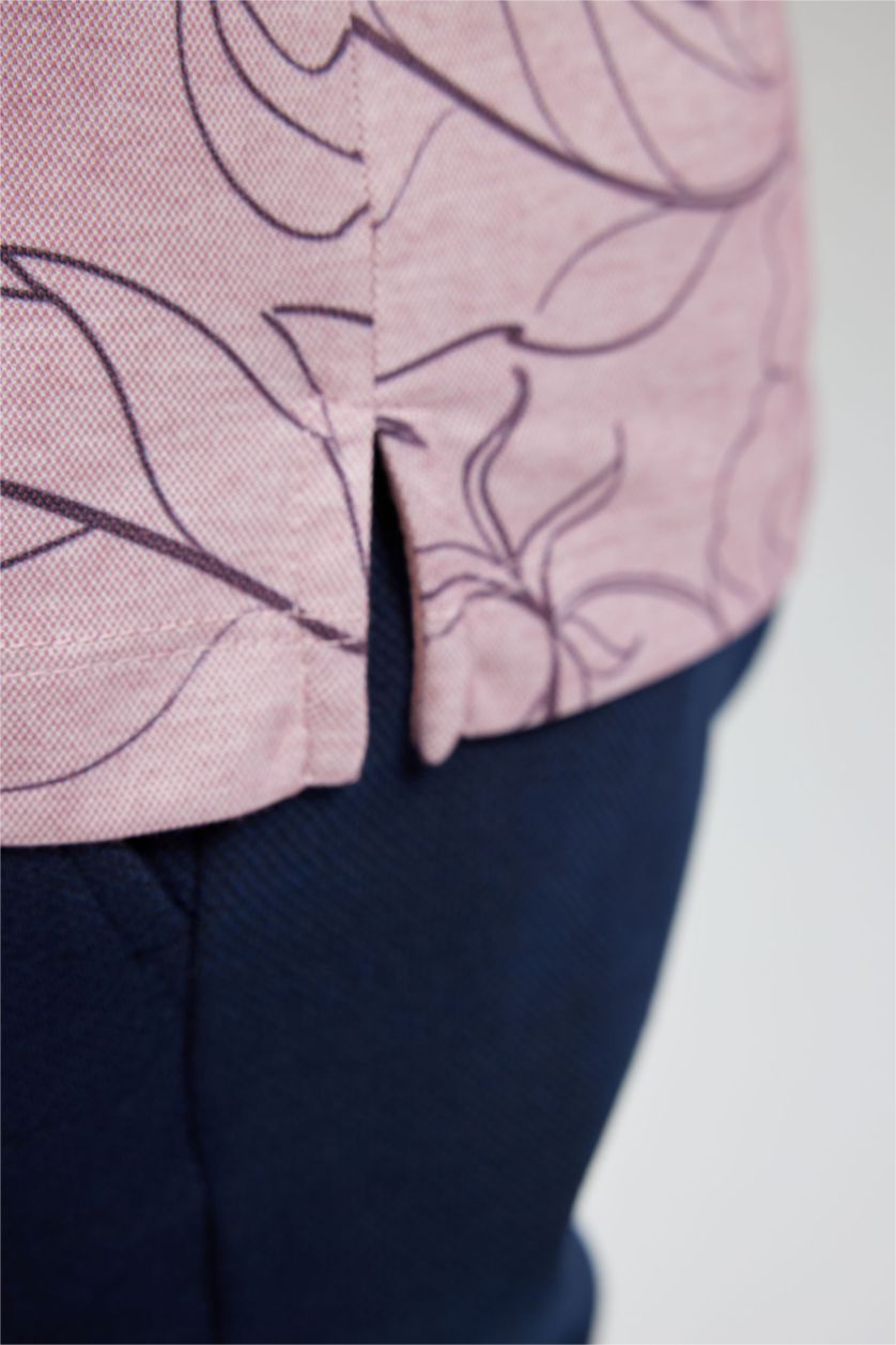 رجال خمري تي شيرت بولو فلورال سليم فيت