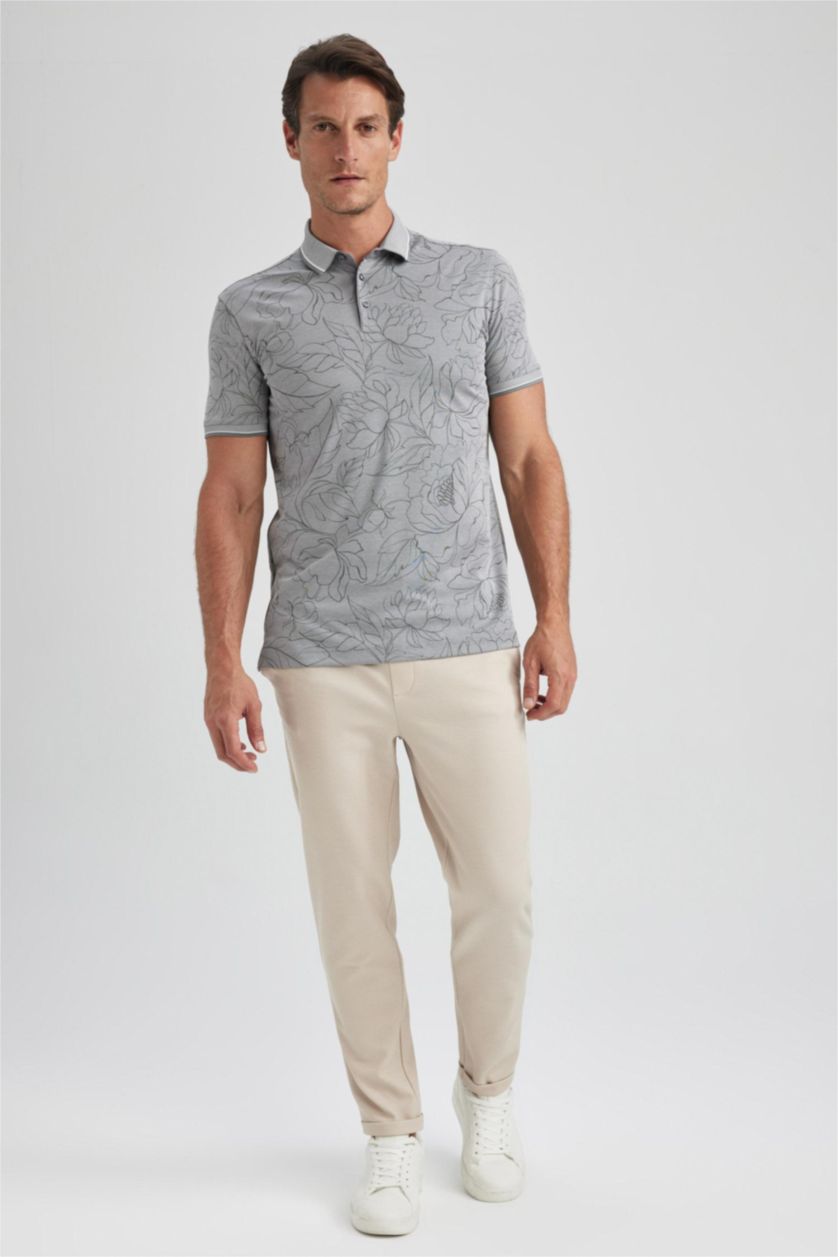 MAN Grey Slim Fit Floral Short Sleeve Polo T-Shirt
