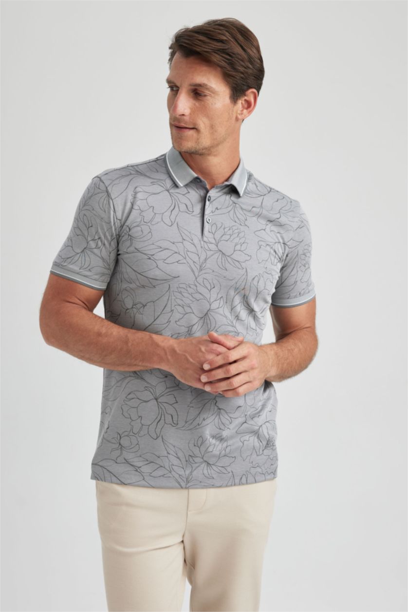 MAN Grey Slim Fit Floral Short Sleeve Polo T-Shirt