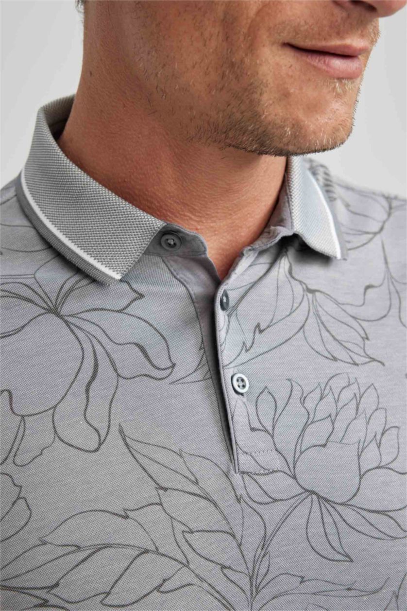 MAN Grey Slim Fit Floral Short Sleeve Polo T-Shirt
