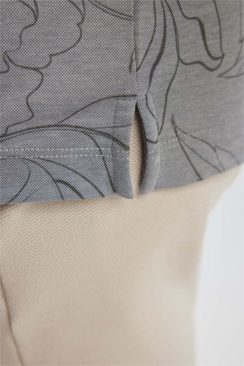 MAN Grey Slim Fit Floral Short Sleeve Polo T-Shirt