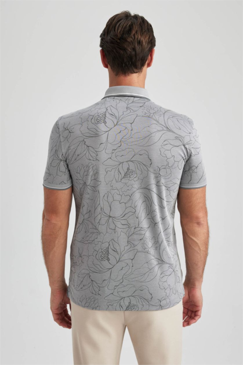 MAN Grey Slim Fit Floral Short Sleeve Polo T-Shirt