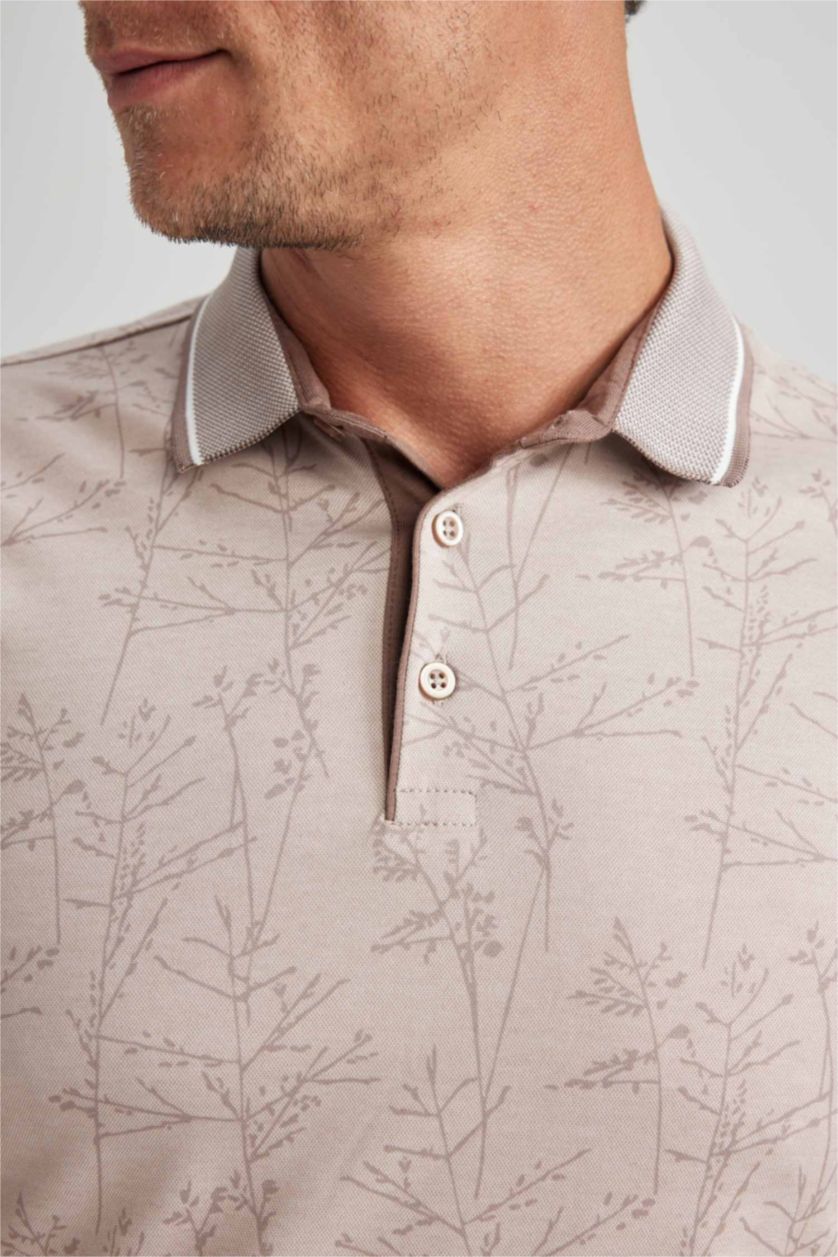 HOMME Beige Polo Coupe slim raccourcie Floral Col Polo