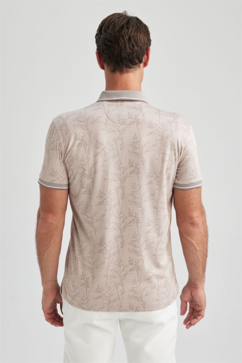 HOMME Beige Polo Coupe slim raccourcie Floral Col Polo
